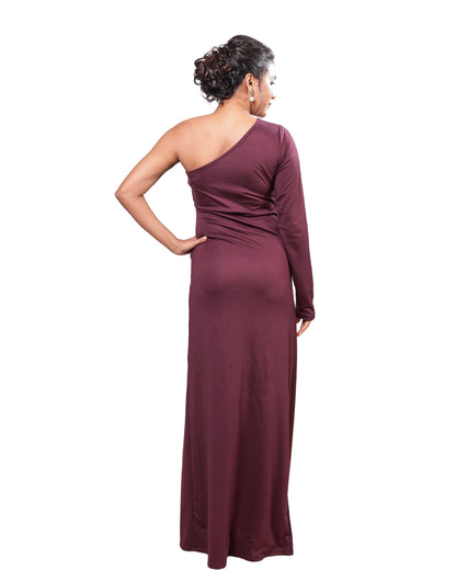 Plum Desire One-Shoulder Slit Bodycon Dress – Maroon and Wine