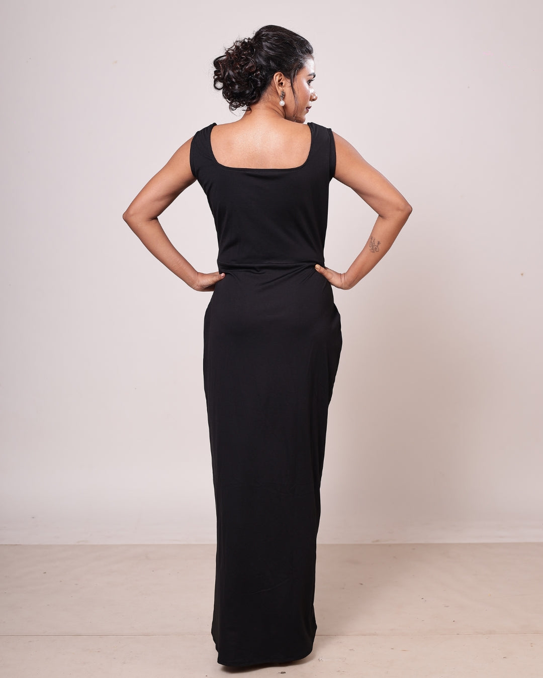 Noir Envy Square-Neck Slit Bodycon Dress