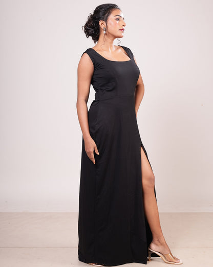 Noir Envy Square-Neck Slit Bodycon Dress