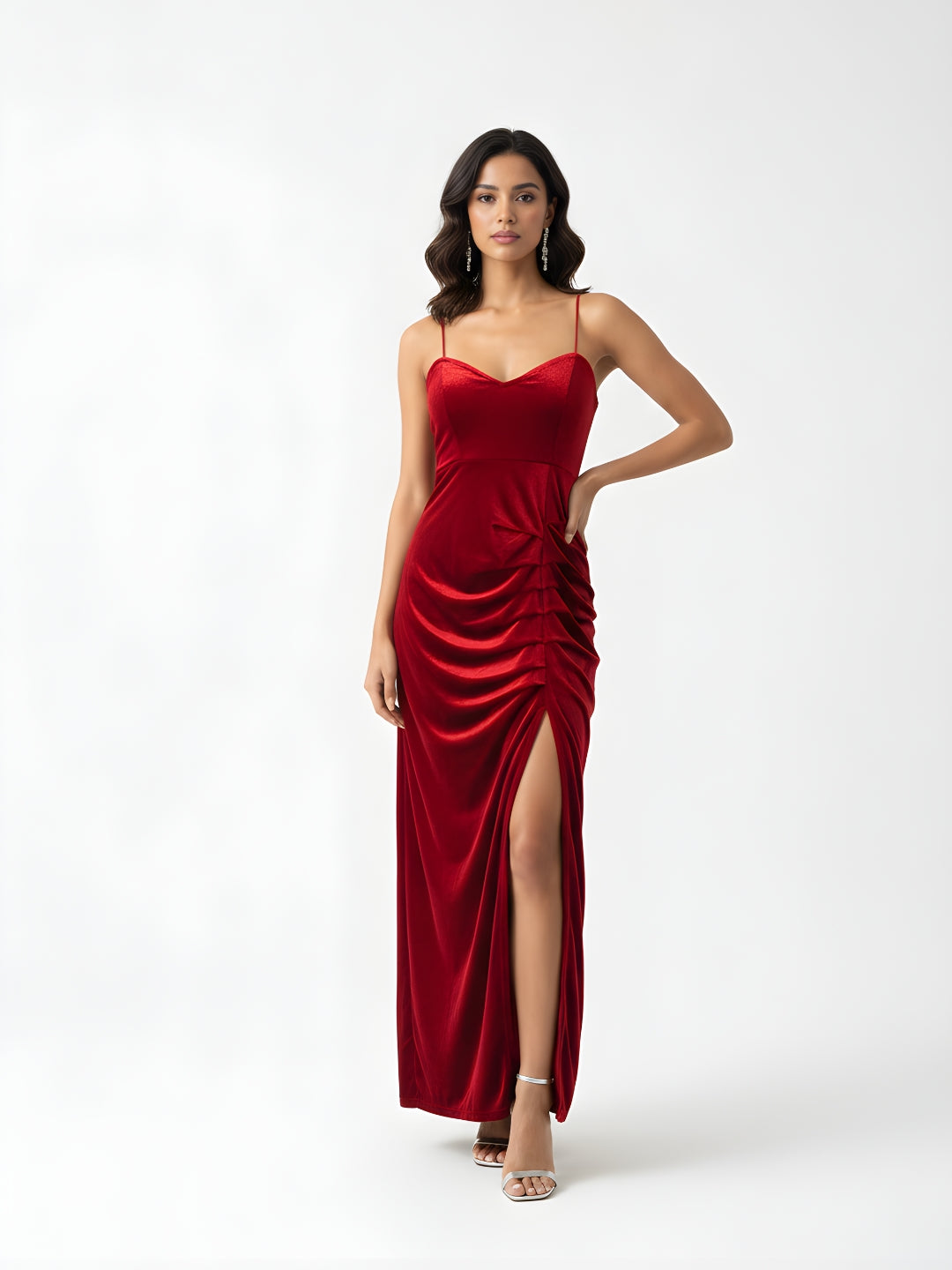 Velvet Rouge Siren Side-Slit Glamour Gown