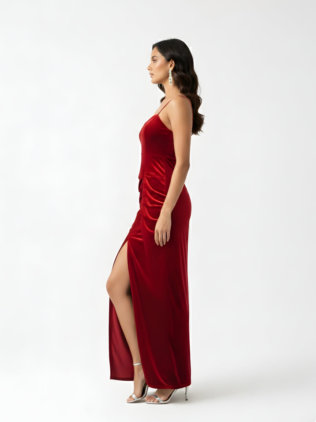 Velvet Rouge Siren Side-Slit Glamour Gown