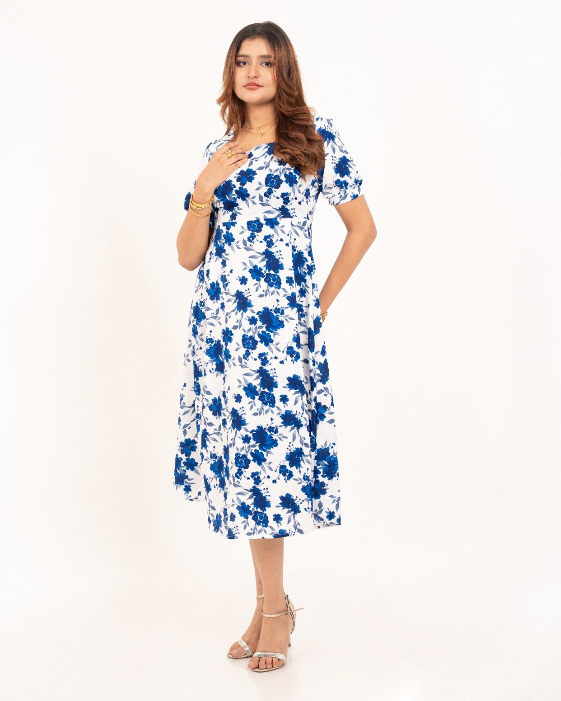 Blue Floral Midi Dress