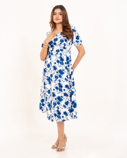 Blue Floral Midi Dress