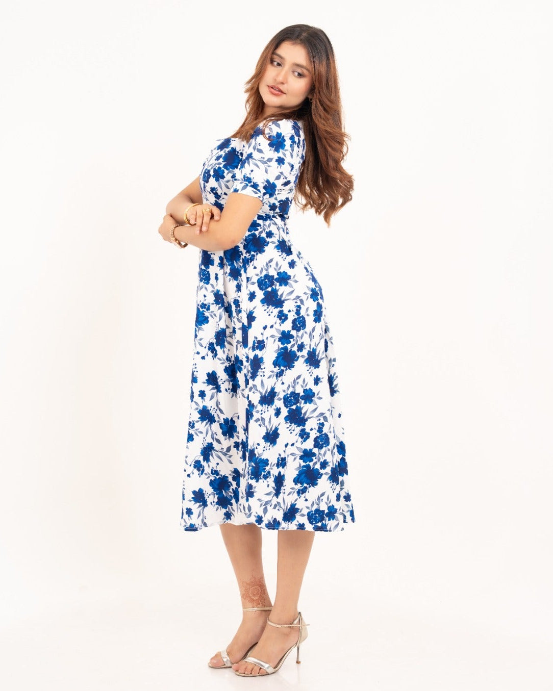 Blue Floral Midi Dress