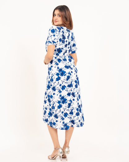 Blue Floral Midi Dress