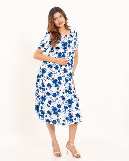 Blue Floral Midi Dress