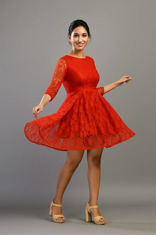 Merlot Lace Fit & Flare Dress
