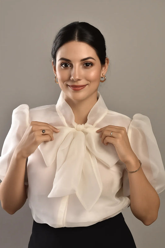 White Bow Puff Sleeve Top