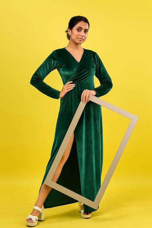 Dramatic Slit Velvet Dress