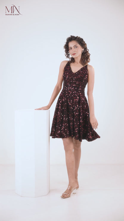 Velvet Rouge Noir Sequins Midi Dress