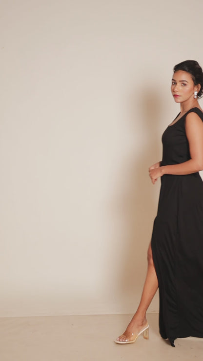 Noir Envy Square-Neck Slit Bodycon Dress