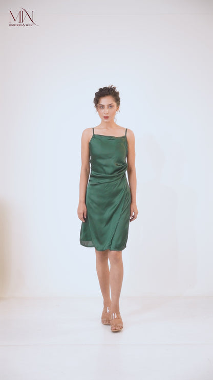Emerald Aura Satin Slip Midi Dress